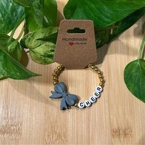 Gold Kids’ Stretchy Beaded Cheer Bracelet | Handmade | Silicone Bow 📣✨